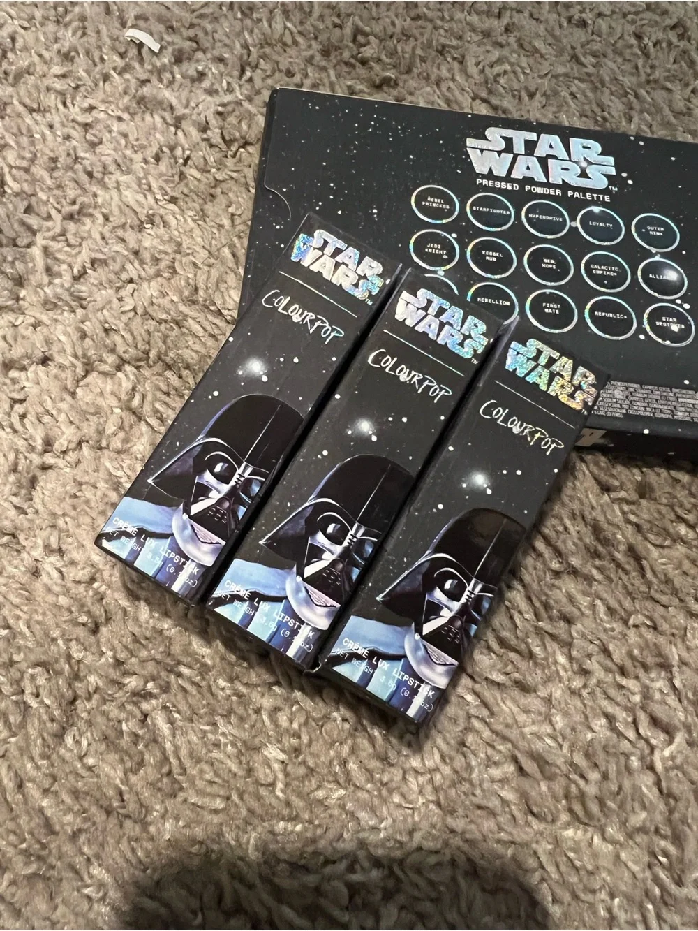 ColourPop Star Wars Pressed Powder, Shimmer/glitter, and lip sticks BUNDLE